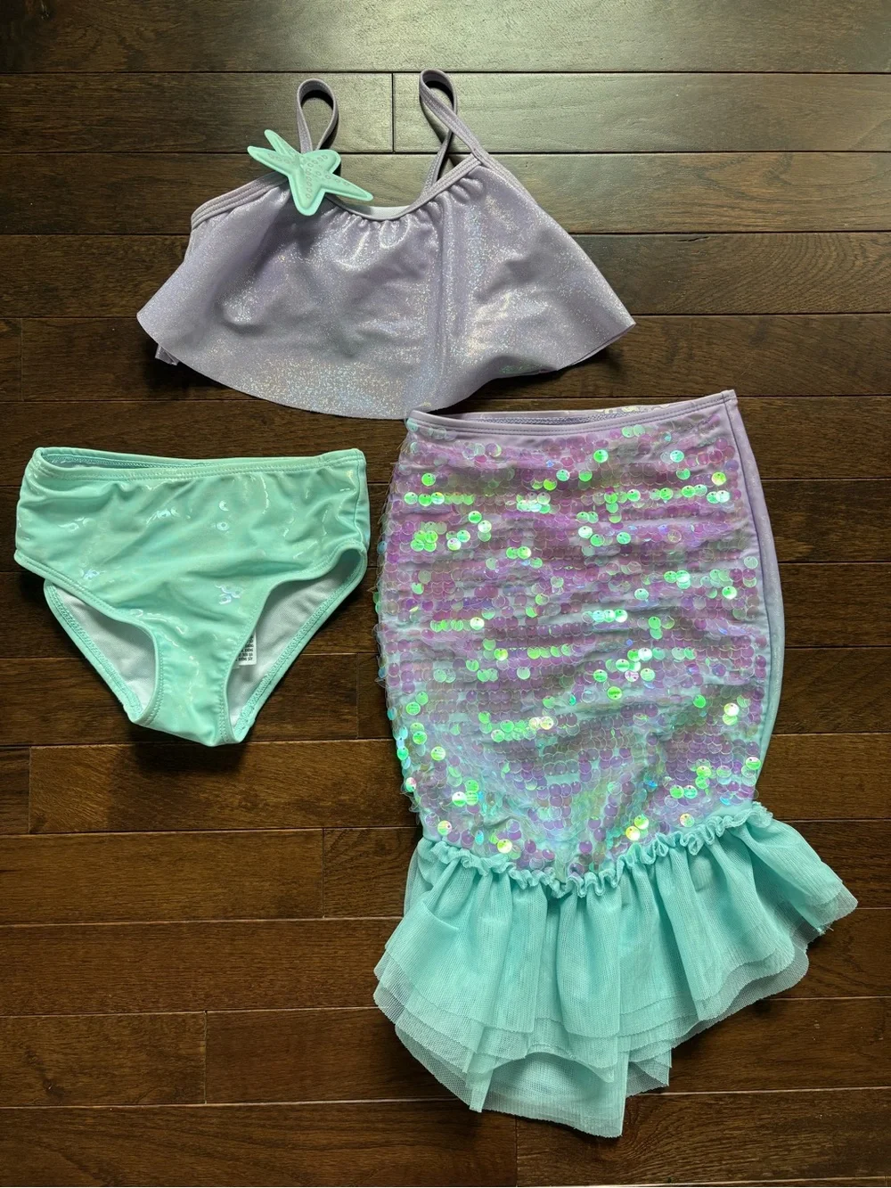 Disney Store The Little Mermaid Ariel 3-Piece Swimsuit Size 4 Sequins